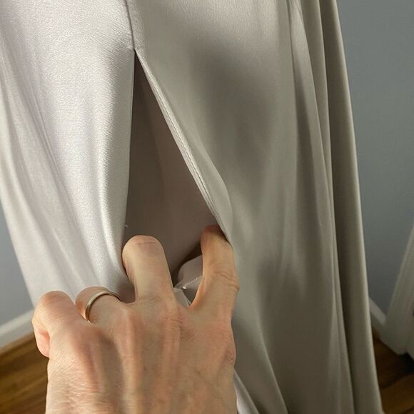 La Femme Strapless Slit Silver Satin Ballgown Long Formal Prom Evening Size 10 - Picture 7 of 13